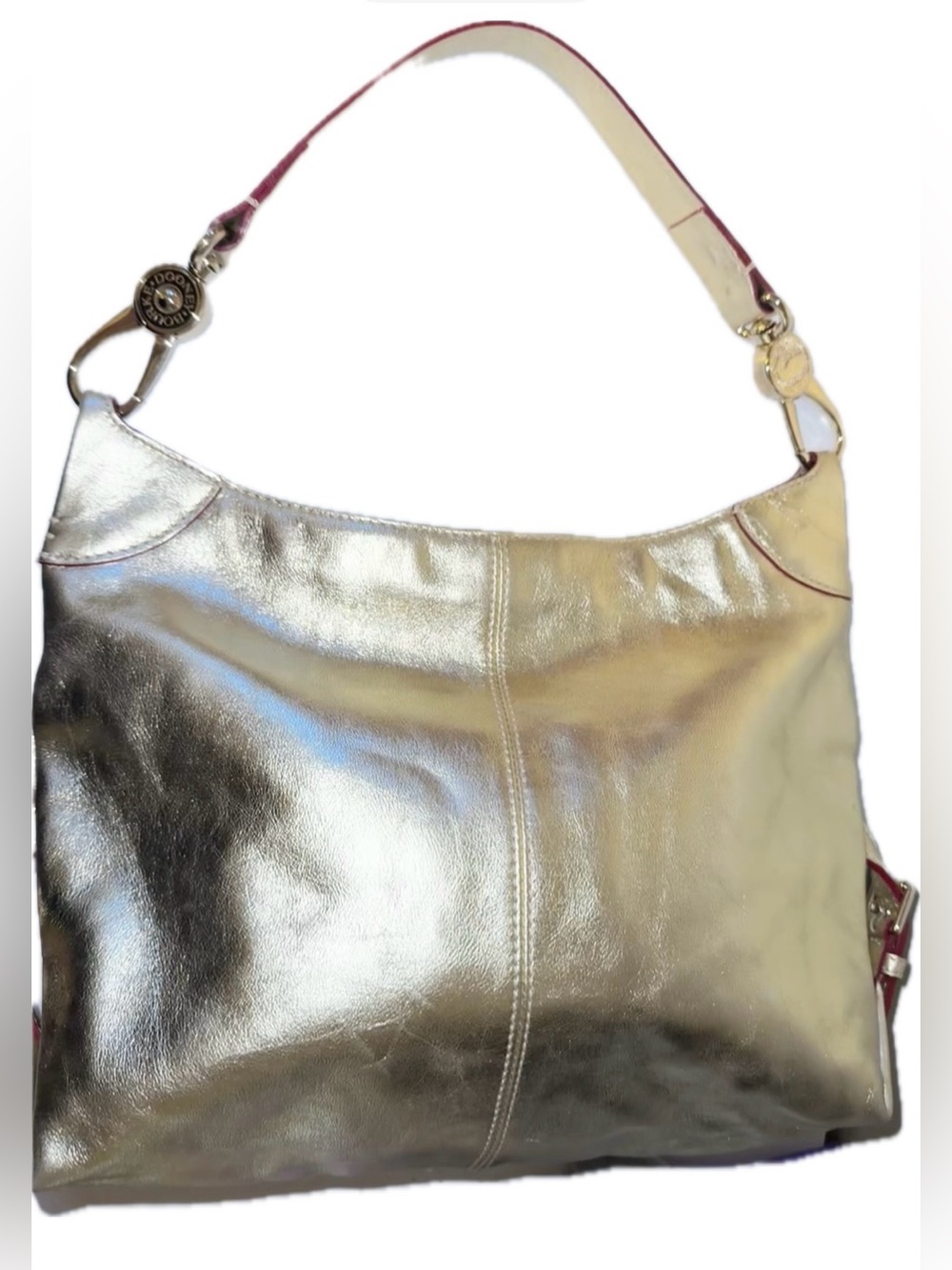 Dooney & Bourke Metallic Gold Leather Shoulder Bag with Pink interior like new